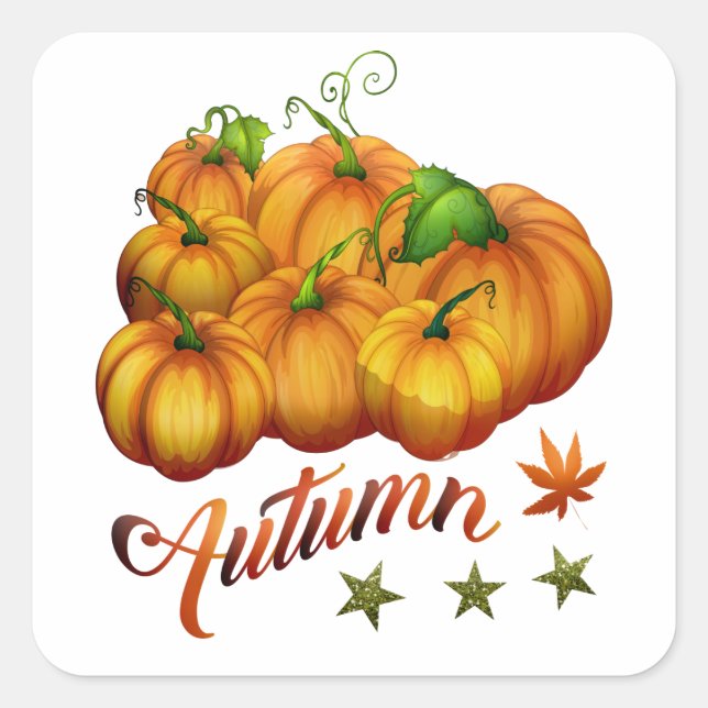 Pegatina Cuadrada Calabazas de otoño (Anverso)