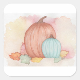 Pegatina Cuadrada Calabazas de otoño y hojas