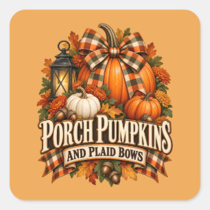 Pegatina Cuadrada Calabazas de Porche Lazos de Cuadro Cottagecore de