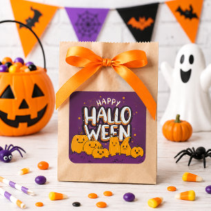 Pegatina Cuadrada Calabazas Divertidas y Lindas para Niños Feliz Hal