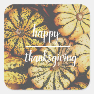 Pegatina Cuadrada Calabazas Felices Acción de Gracias