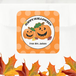 Pegatina Cuadrada Calabazas Jack O' Lantern Fall Halloween Favor