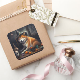 Pegatina Cuadrada Calabazas Shiba Inu Halloween Espeluznantes
