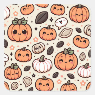 Pegatina Cuadrada Calabazas y calabazas para la fiesta de Halloween