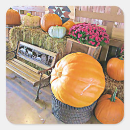 Pegatina Cuadrada Calabazas y Pegatinas del Country Bench Halloween