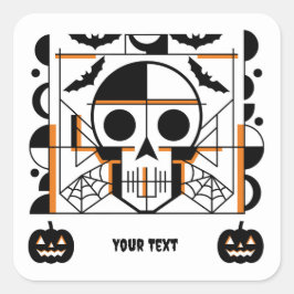 Pegatina Cuadrada Calavera al estilo de Halloween, murciélagos, tela