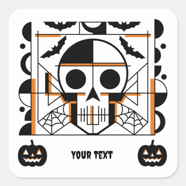 Pegatina Cuadrada Calavera al estilo de Halloween, murciélagos, tela (Anverso)