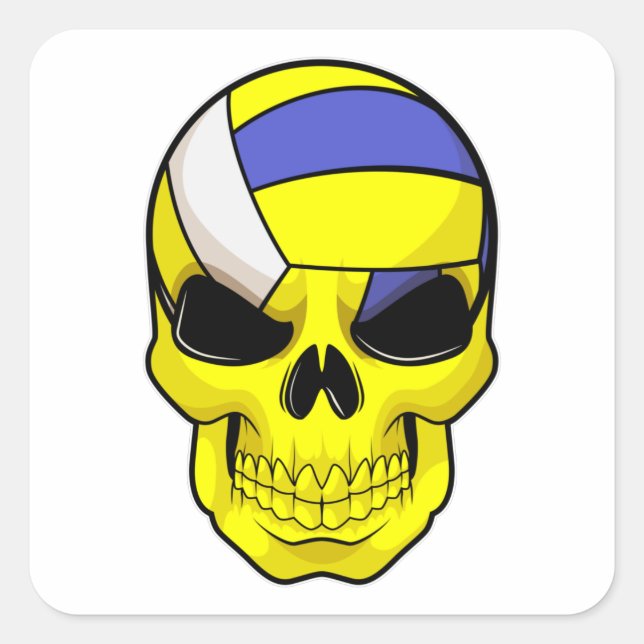Pegatina Cuadrada Calavera como jugador de voleibol con voleibol (Anverso)