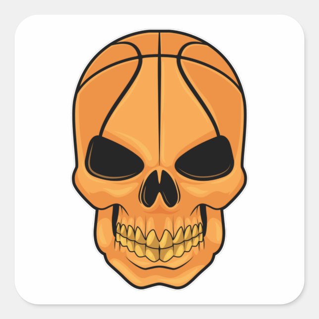 Pegatina Cuadrada Calavera con cabeza de baloncesto (Anverso)