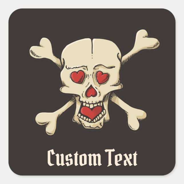 Pegatina Cuadrada Calavera con corazón (Anverso)