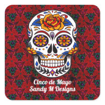Calavera de azúcar Cinco de Mayo Floral Roja