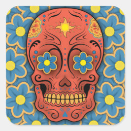 Pegatina Cuadrada Calavera de azúcar - Día de los Muertos (margarita