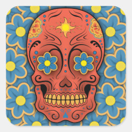 Pegatina Cuadrada Calavera de azúcar - Día de los Muertos (margarita