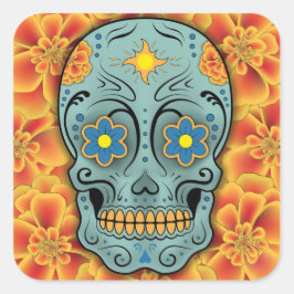 Pegatina Cuadrada Calavera de azúcar - Día de los Muertos (Marigold)