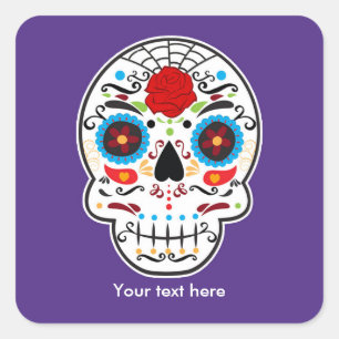 Pegatina Cuadrada Calavera de azúcar día de muertos stickers de fies
