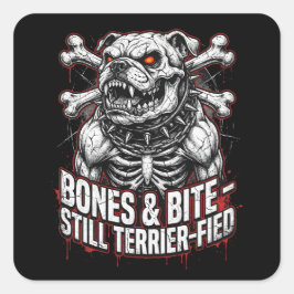 Pegatina Cuadrada Calavera de Bulldog Gótico Malota