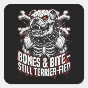 Pegatina Cuadrada Calavera de Bulldog Gótico Malota