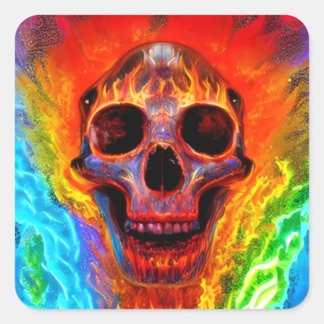 Pegatina Cuadrada Calavera de color (Anverso)