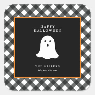 Pegatina Cuadrada Calavera de Halloween Personalizada de Cuadrícula