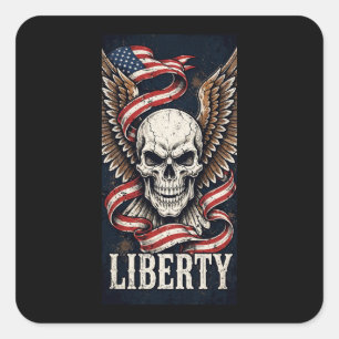 Pegatina Cuadrada Calavera de la Libertad Águila Alas Bandera Pegati