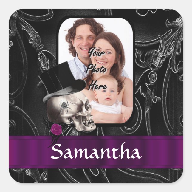 Pegatina Cuadrada Calavera de tatuaje gótico (Anverso)