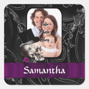 Pegatina Cuadrada Calavera de tatuaje gótico