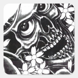 Pegatina Cuadrada Calavera de tatuaje japonesa