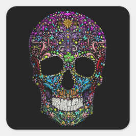 Pegatina Cuadrada Calavera decorada