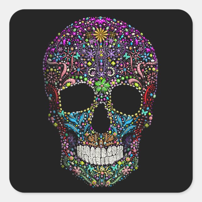 Pegatina Cuadrada Calavera decorada (Anverso)