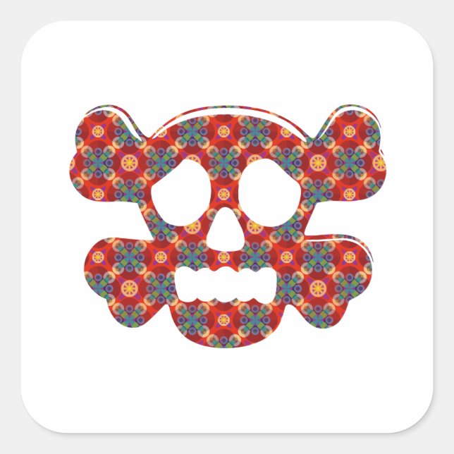 Pegatina Cuadrada Calavera divertida y colorida (Anverso)