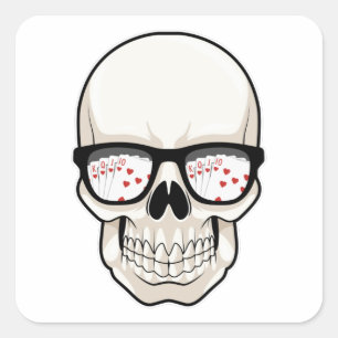 Pegatina Cuadrada Calavera en Poker con gafas de sol