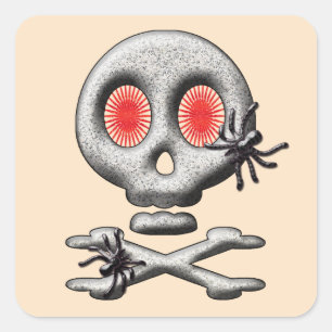 Pegatina Cuadrada Calavera espeluznante clásica de Halloween y araña