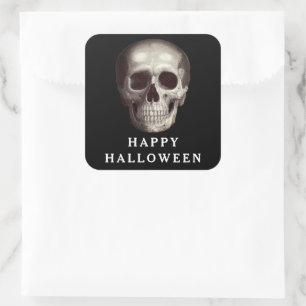 Pegatina Cuadrada Calavera Espeluznante Negra Halloween Adulto