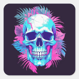 Pegatina Cuadrada Calavera floral al estilo de la onda de vapor