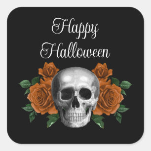 Pegatina Cuadrada Calavera Floral Gótica Halloween