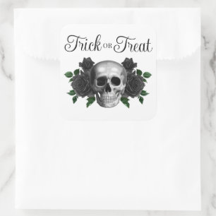 Pegatina Cuadrada Calavera Floral Gótica Truco o Trato Halloween