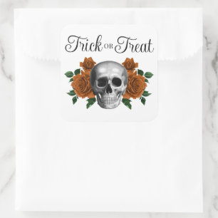 Pegatina Cuadrada Calavera Floral Gótica Truco o Trato Halloween