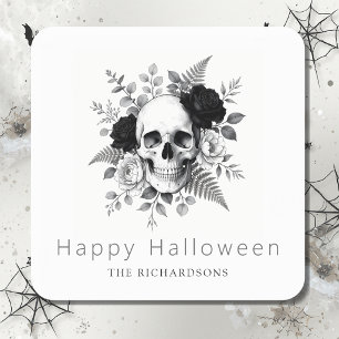 Pegatina Cuadrada Calavera Floral Gótico de Halloween