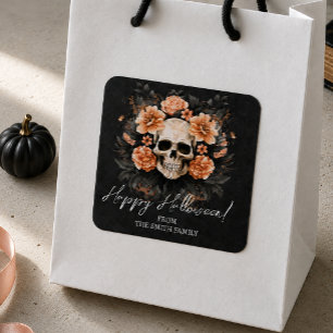 Pegatina Cuadrada Calavera floral vintage personalizada