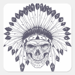 Pegatina Cuadrada Calavera india