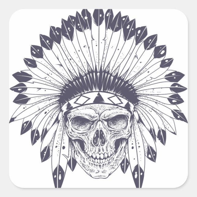 Pegatina Cuadrada Calavera india (Anverso)
