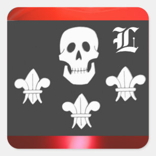 PEGATINA CUADRADA CALAVERA JOLLY ROGER Y BANDERA DE MONOGRAMA DE TRE
