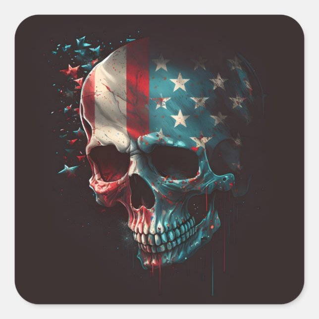 Pegatina Cuadrada Calavera patriótica (Anverso)