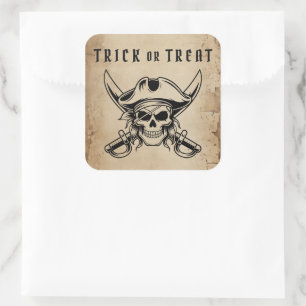 Pegatina Cuadrada Calavera Pirata Antiguo Truco o Trato Halloween