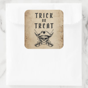 Pegatina Cuadrada Calavera Pirata Vintage Truco o Trato Halloween