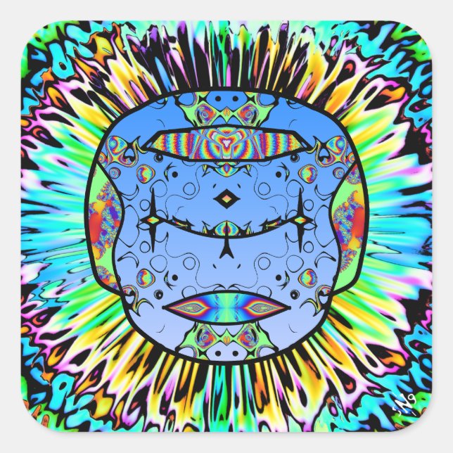 Pegatina Cuadrada Calavera tatuada colorida v0 (Anverso)