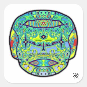 Pegatina Cuadrada Calavera tatuada colorida v3