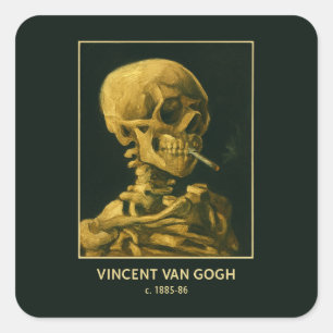 Pegatina Cuadrada Calavera Vintage Fumando – Única Inspirada en Van 