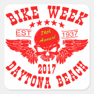 Pegatina Cuadrada Calavera Voladora 76ª Semana De Bicicletas Daytona