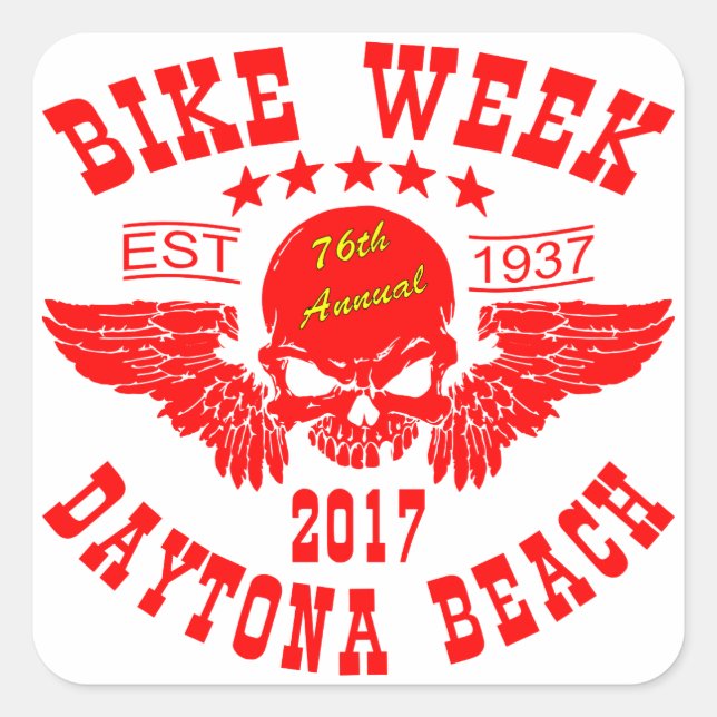 Pegatina Cuadrada Calavera Voladora 76ª Semana De Bicicletas Daytona (Anverso)